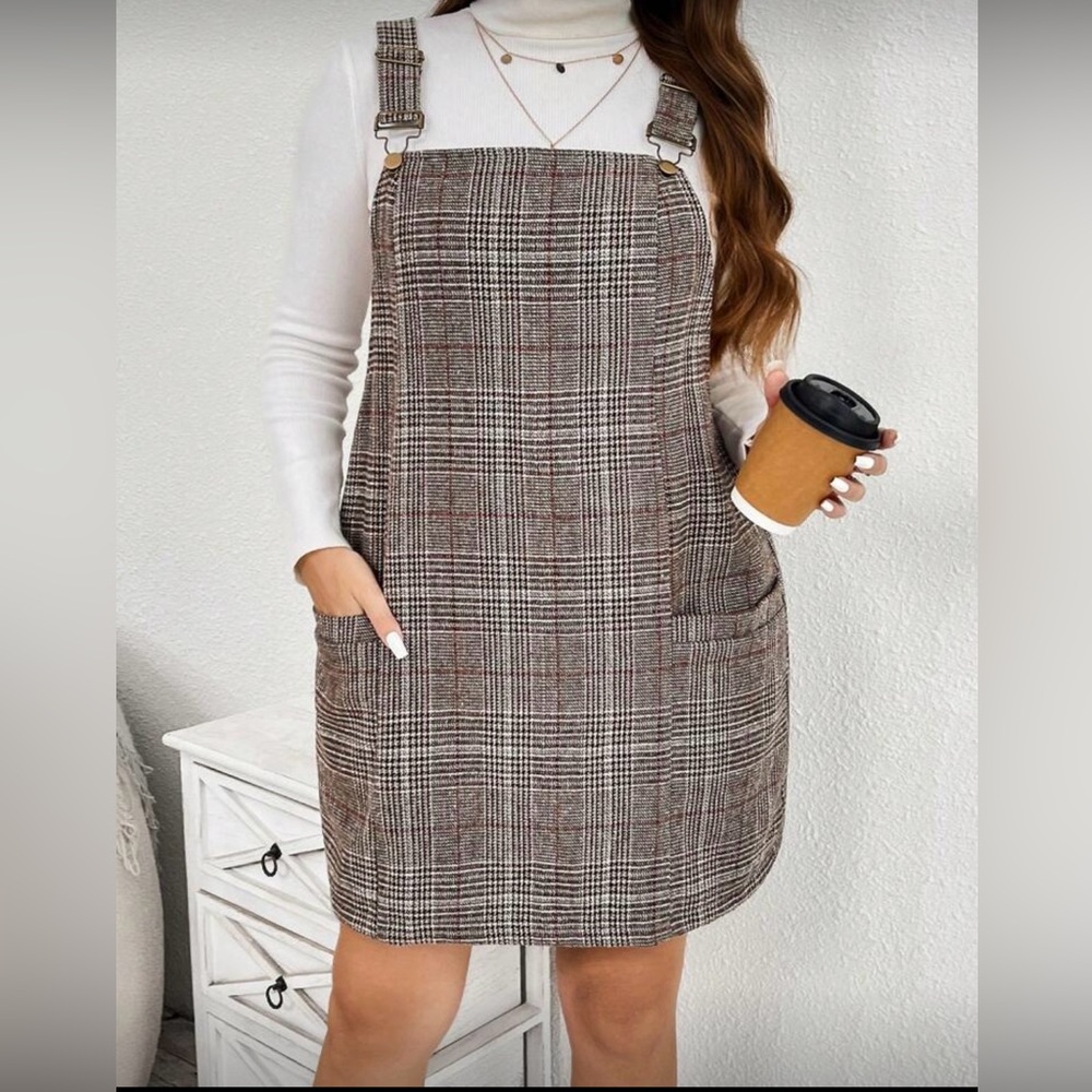 SHEIN plus size plaid overall dress.